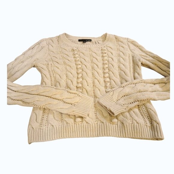 KAISELY Cream Cotton Blend Cable Knit Crew Neck Sweater - Picture 7 of 10